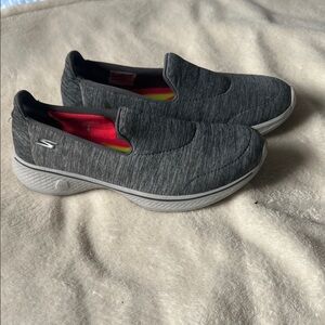 Women’s Skechers Slip-On Knit Sneaker - Gray Upper with Red and Yellow Insole